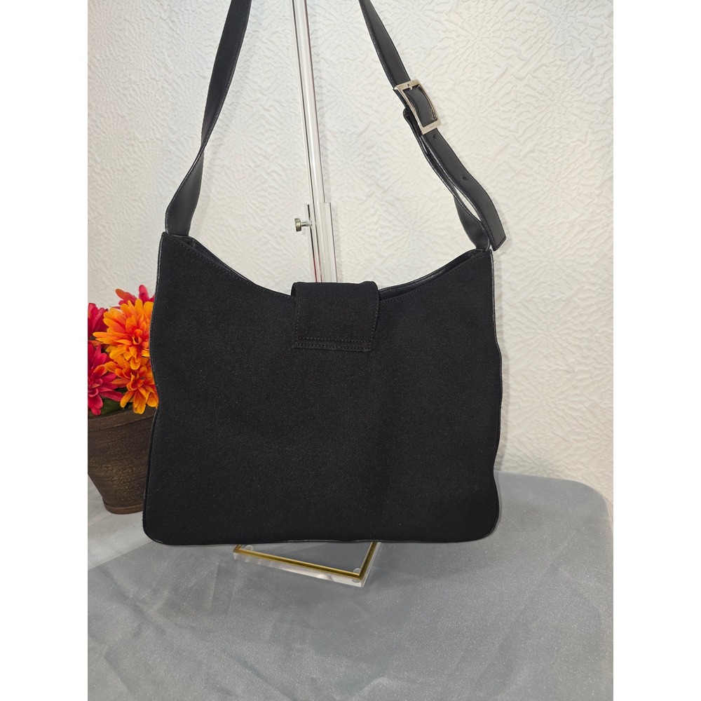 Salvatore Ferragamo‎ Black Canvas Leather Hobo Bag Gancini Hardware Shoulder Bag - Picture 9 of 12